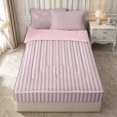 thumbnail image 1 of Castle Fairy Mid Century Thin Stripe Zipper Twin Comforter Sets with Fitted Sheet and 2 Pillowcases,Retro Vertical Pattern Zipper Bedding Set,Pink Gray,Reversible, 1 of 7