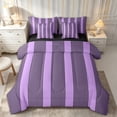 thumbnail image 1 of Castle Fairy Mid Century Thin Vertical Stripe Queen Bedding 7pcs,Retro Wide Band Bedding Comforter Set Queen,Black Lavender,Reversible, 1 of 7