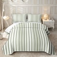 thumbnail image 1 of Castle Fairy Mid Century Vertical Stripe Twin Quilt Set 2 Pieces,Geometric Thin Line Twin Coverlet Set,Olive Sage White,1 Bedspread and 1 Pillowcase, 1 of 7