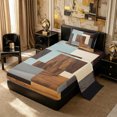 thumbnail image 1 of Castle Fairy Mid Century Wood Geometric Inlay Twin Sheets 3pcs,Minimalist Textured Wood Panel Bedding,Brown Sky Blue,1 Flat Sheet, 1 Fitted Sheet and 1 Pillowcase, 1 of 7