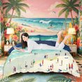 thumbnail image 1 of Castle Fairy Minimal Beach Swimmers Duvet Cover King,Coastal Shoreline People Print King Bedding,Teal Cream,Navy Blue Reversible,3 Pieces,No Comforter,1 Duvet Cover and 2 Pillowcases, 1 of 5