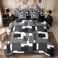 thumbnail image 1 of Castle Fairy Minimalism Block Shape Queen Bedding 7pcs,Mid Century Square Motif Bedding Comforter Set Queen,Black Gray White,Reversible, 1 of 7