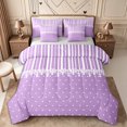 thumbnail image 1 of Castle Fairy Minimalism Linear Stripes Full Size Bedding Sets 7 Pieces,Retro Lace Trim Full Size Bed in a Bag,Lavender White,Reversible, 1 of 7