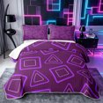 thumbnail image 1 of Castle Fairy Minimalism Outline Square Bed Spread Queen 3pcs,Abstract Triangle Outline Queen Coverlet Set,Violet Dark Purple,1 Quilt and 2 Pillowcases, 1 of 7