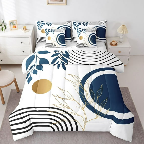 Castle Fairy Minimalism Stripes Bedding Comforter Set,Tree Leaves Full Bedding Set