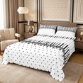 thumbnail image 1 of Castle Fairy Minimalism Vertical Band Queen Sheets 4 Pieces,Retro Lace Edge Queen Sheet Sets,Black White,1 Flat Sheet, 1 Fitted Sheet and 2 Pillowcases, 1 of 7