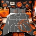 thumbnail image 1 of Castle Fairy Minimalist Basketball Court Print King Size Comforter Sets 3pcs, Sport Theme Comforters King Size, Gray Orange White,Grey Reversible,1 Comforter and 2 Pillowcases, 1 of 6