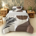 thumbnail image 1 of Castle Fairy Minimalist Brown Circle Twin Comforter Sets 3-Piece for Women, Line Art Leaves Bedding Set for Bedroom, Beige and White,Grey Reversible, 1 of 6