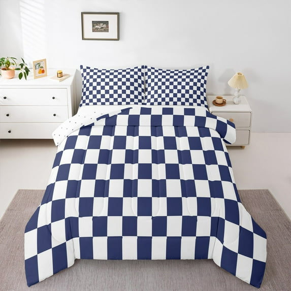Castle Fairy Minimalist Buffalo Full Size Comforter Sets 3-Piece for Female Men Adults,Geometric Plaid Grid Bedding Comforter Set,Mid Century Lightweight Bedding Sets,Super Cozy Room Decor