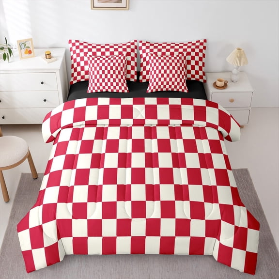 Castle Fairy Minimalist Buffalo Twin Bedding Sets 7-Piece for Female Men Adults,Geometric Plaid Grid Bedding Comforter Set Microfiber,Mid Century Breathable Sheet Sets,Super Cozy Room Decor