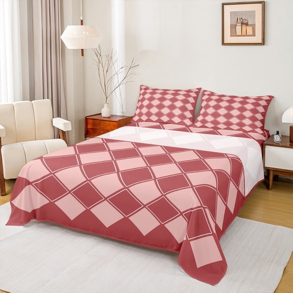 Castle Fairy Minimalist Buffalo Twin Sheet Sets 3pcs for Female Men Adults,Geometric Plaid Grid Twin Fitted Sheet Microfiber,Mid Century Breathable Flat Sheet,Super Cozy Room Decor