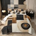 thumbnail image 1 of Castle Fairy Minimalist Curved Circle Twin Quilt Set 2 Pieces,Abstract Square Block Twin Coverlet Set,Coffee Cream Black,1 Bedspread and 1 Pillowcase, 1 of 7