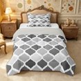 thumbnail image 1 of Castle Fairy Minimalist Geometric Quatrefoil Twin Comforter Sets 2pcs,Geometric Grid Motif Bedding Set,Black Gray White,Reversible,1 Comforter and 1 Pillowcase, 1 of 6