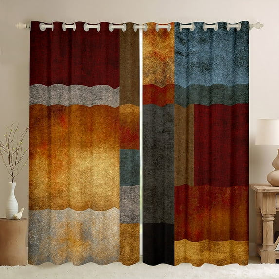 Castle Fairy Minimalist Geometric Rectangle Blackout Curtains Set of 2 (52x84 Each) for Female Men,Vintage Aesthetic Window Curtains,Retro Mid Century Curtains and Drapes,Breathable Home Decor