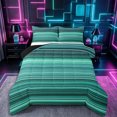 thumbnail image 1 of Castle Fairy Minimalist Horizontal Stripe King Size Comforter Sets 3pcs,Geometric Thin Line Comforters King Size,Teal Mint Emerald,Reversible,1 Comforter and 2 Pillowcases, 1 of 6
