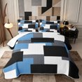 thumbnail image 1 of Castle Fairy Minimalist Offset Rectangle Block Quilt Full 3-Piece,Abstract Mosaic Full Bedspread Sets,Sky Gray Black,1 Coverlet and 2 Pillowcases, 1 of 7