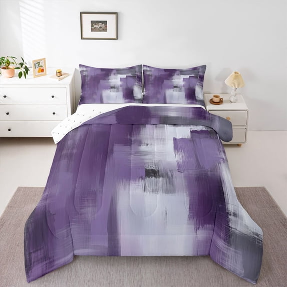 Castle Fairy Minimalist Oil Painting Queen Comforter Set,Grey Purple Bedding Comforter Set