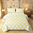 thumbnail image 1 of Castle Fairy Minimalist Oval Grid Twin Quilt Set 2 Pieces,Geometric Rounded Twin Coverlet Set,Yellow White,1 Bedspread and 1 Pillowcase, 1 of 7