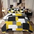 thumbnail image 1 of Castle Fairy Minimalist Overlapping Square Block Twin Quilt Set 2 Pieces,Vintage Mosaic Twin Coverlet Set,Yellow Gray Black,1 Bedspread and 1 Pillowcase, 1 of 7