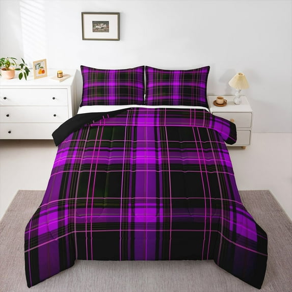 Castle Fairy Minimalist Plaid Stripes Full Size Comforter Sets,Vintage Bedding Sets