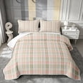 thumbnail image 1 of Castle Fairy Minimalist Soft Plaid Twin Quilt Set 2 Pieces,Abstract Thin Line Grid Twin Coverlet Set,Pink Olive White,1 Bedspread and 1 Pillowcase, 1 of 7
