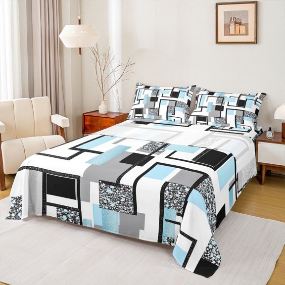 Castle Fairy Minimalist Stripes Rectangle Boy Twin Sheet Sets,Geometric Lines Bedding