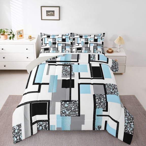 Castle Fairy Minimalist Stripes Rectangle Twin Comforter Sets,Geometric Lines Bedding Set