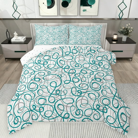 Castle Fairy Minimalist Swirl Lines Full Size Comforter Sets 3-Piece for Adults Female Men,Geometric Spiral Stripes Bedding Comforter Set,Abstract Vintage Mid Century Lightweight Bedding Sets