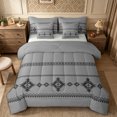 thumbnail image 1 of Castle Fairy Minimalist Tribal Strip Queen Bedding 7pcs,Geometric Aztec Element Bedding Comforter Set Queen,Charcoal Gray Black,Reversible, 1 of 7