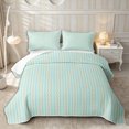 thumbnail image 1 of Castle Fairy Minimalist Vertical Stripe Quilt Full 3-Piece,Geometric Thin Line Full Bedspread Sets,Cream Sky Blue,1 Coverlet and 2 Pillowcases, 1 of 7