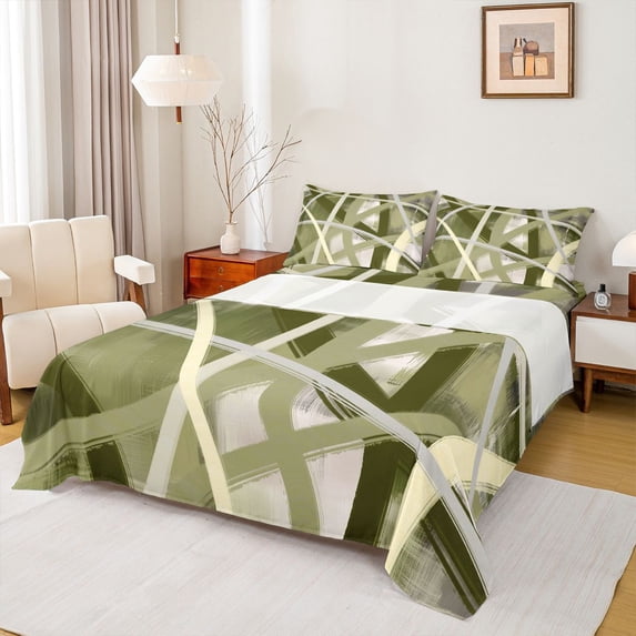 Castle Fairy Minimalist Vintage Stripes Twin Sheet Sets,Abstract Mid Century Bedding
