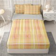 thumbnail image 1 of Castle Fairy Minimalist Watercolor Plaid Zipper Queen Comforter Set with Fitted Sheet and 2 Pillowcases,Retro Faded Check Zipper Bedding Set,Apricot Pink Yellow,Reversible, 1 of 7