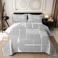 thumbnail image 1 of Castle Fairy Modern Abstract Curved Strip Bed Spread Queen 3pcs,Geometric Linear Arch Queen Coverlet Set,White Medium Gray,1 Quilt and 2 Pillowcases, 1 of 7