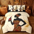 thumbnail image 1 of Castle Fairy Modern Black Female Figure Holding Wine King Bedding 7pcs,Abstract Tribal Print Style King Bed in a Bag,Beige Gold Red,Black Reversible, 1 of 7