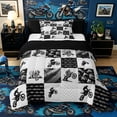 thumbnail image 1 of Castle Fairy Monochrome Dirt Bike Twin Comforter Sets 3-Piece for Boys, Patchwork Chevron Bedding Set for Bedroom, Gray Black White,Black Reversible, 1 of 6
