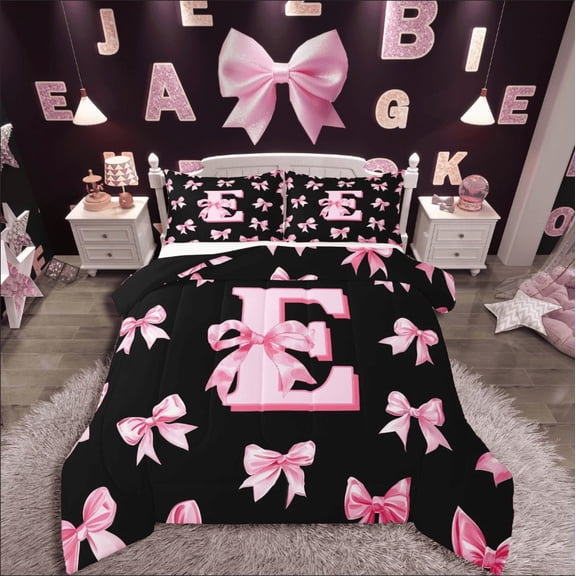 Castle Fairy Monogrammed Letter 2-Piece Twin Comforter Set, Kawaii Bowknot Bedding