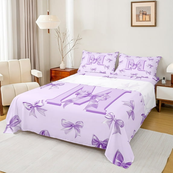 Castle Fairy Monogrammed Letter 4-Piece King Kawaii Bowknot Dreamy Princess Breathable Bed Sheets