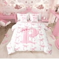 thumbnail image 1 of Castle Fairy Monogrammed Letter 7-Piece Bedding Comforter Set for Kids,Bow Alphabet King Bedding Sets,Dreamy Princess Ultra Soft Bed Sheets,Super Cozy Room Decor, 1 of 8