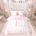 thumbnail image 1 of Castle Fairy Monogrammed Letter 7-Piece Twin Bedding Sets for Teens,Flower Bow Bedding Comforter Set,Geometric Stripes Breathable Sheet Sets,Ultra Soft Home Decor, 1 of 8