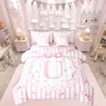 thumbnail image 1 of Castle Fairy Monogrammed Letter 7 Pieces Bedding Comforter Set for Teens,Flower Bow Full Bedding Set Lightweight,Geometric Stripes Fitted Sheet Flat Sheet,Ultra Soft Home Decor, 1 of 8