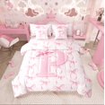 thumbnail image 1 of Castle Fairy Monogrammed Letter 7 Pieces Bedding Comforter Set for Teens,Kawaii Bow Full Bedding Set Lightweight,Dreamy Princess Fitted Sheet Flat Sheet,Lightweight Room Decor, 1 of 8