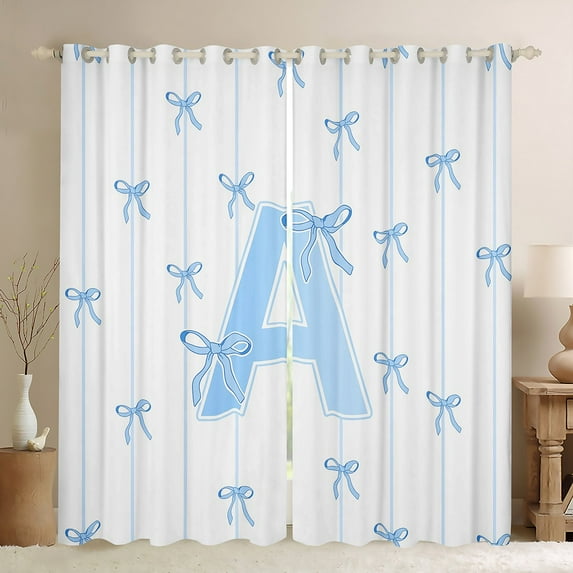 Castle Fairy Monogrammed Letter A Black Out Curtains for Teens Boys Girls,Kawaii Bow Curtains Pack Of 2 (42X63 Each),Geometric Stripes Bedroom Curtains,Super Cozy Room Decor