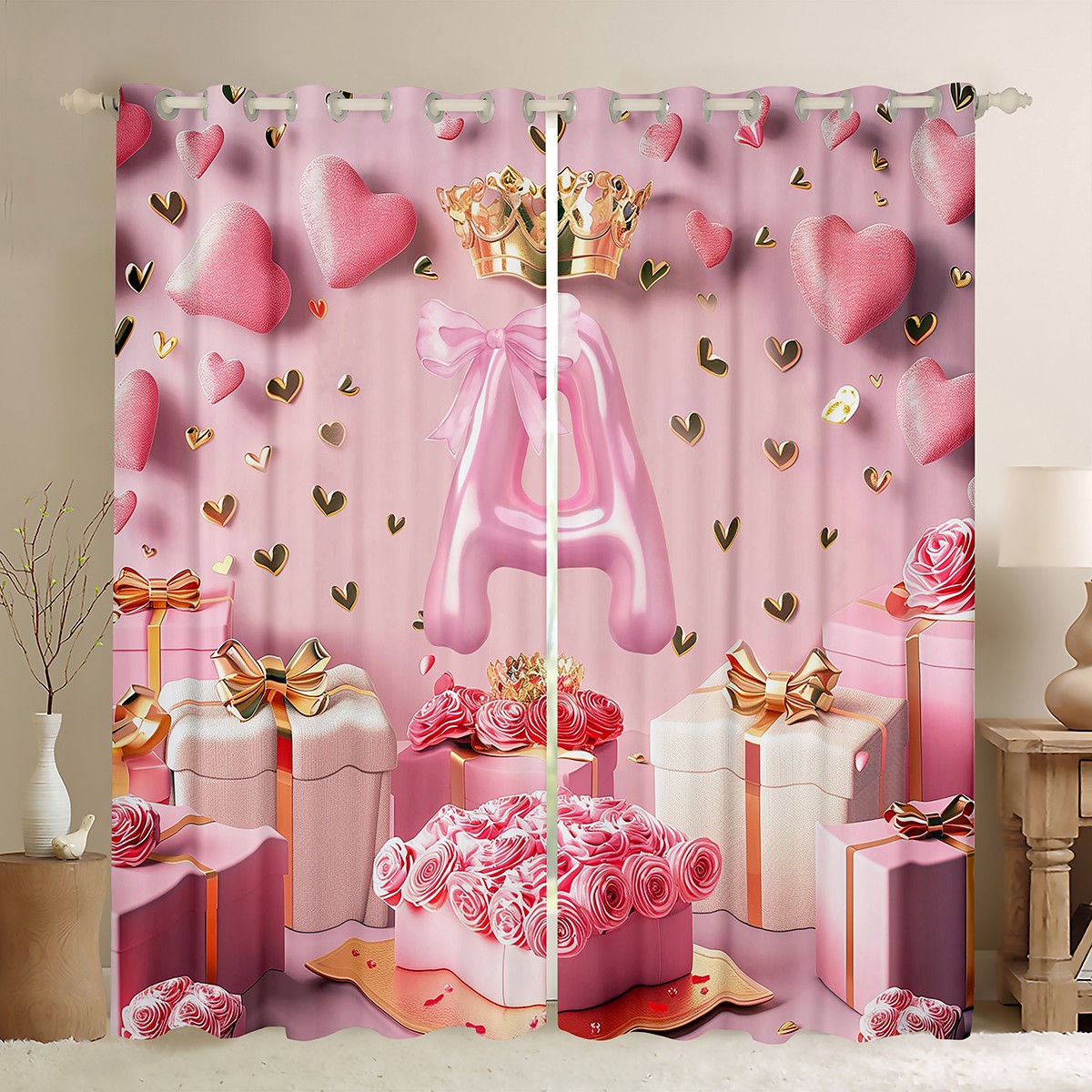 Castle Fairy Monogrammed Letter Blackout Curtains,Flower Bow Curtains ...