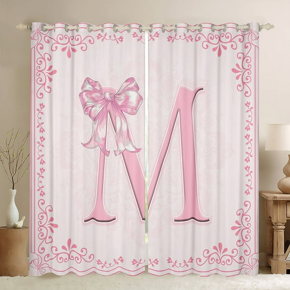 Castle Fairy Monogrammed Letter Blackout Curtains Set of 2 (52x84 Each),Chic Flower Window Curtains,Kawaii Bow Curtains and Drapes,Microfiber Girls Bedroom Decor