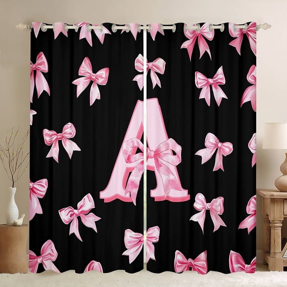 Castle Fairy Monogrammed Letter Blackout Curtains Set of 2 (52x84 Each),Kawaii Bowknot Window Curtains,Dreamy Princess Curtains and Drapes,Breathable Cartoon Home Decor