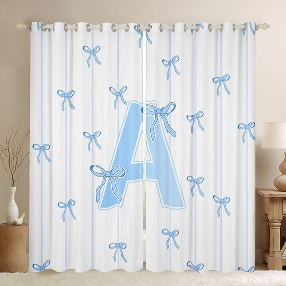 Castle Fairy Monogrammed Letter A Blackout Curtains Set of 2 (52x84 Each) for Teens Boys Girls,Kawaii Bow Window Curtains,Geometric Stripes Curtains and Drapes,Super Cozy Room Decor
