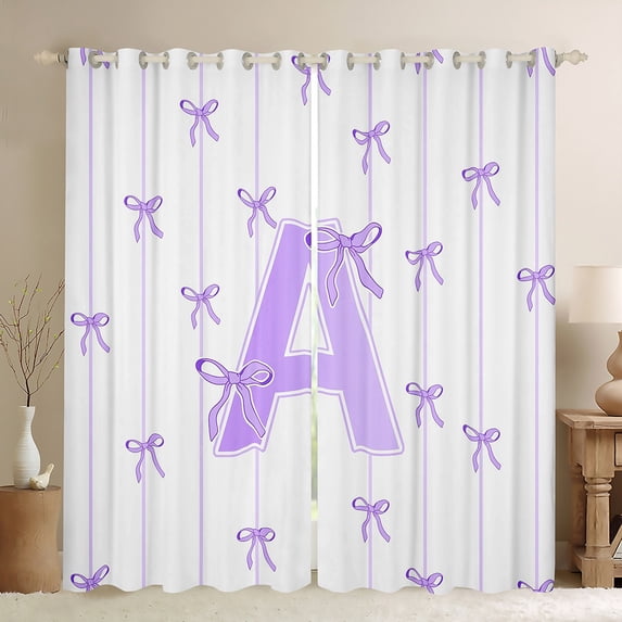 Castle Fairy Monogrammed Letter A Blackout Curtains Set of 2 (52x84 Each) for Teens Boys Girls,Kawaii Bow Window Curtains,Geometric Stripes Curtains and Drapes,Super Cozy Room Decor
