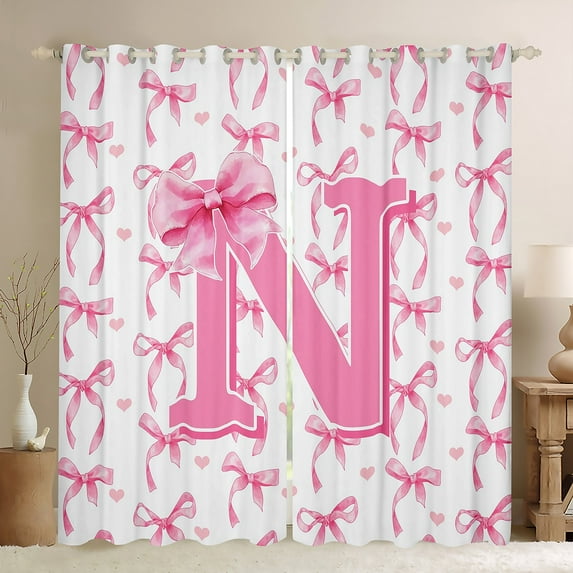 Castle Fairy Monogrammed Letter Curtains Pack of 2 (42x84 Each) for Kids,Bow Alphabet Curtains Blackout,Dreamy Princess Bedroom Curtains,Super Cozy Room Decor