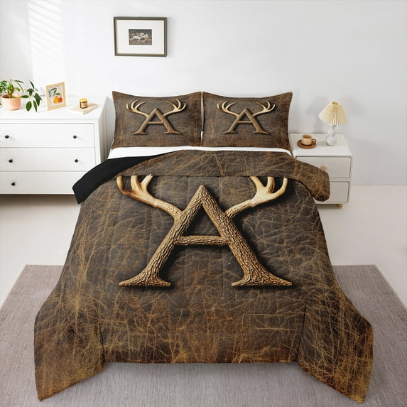 Castle Fairy 2-Piece Twin Size Comforter Set - Monogram Initial A Jungle Deer Print