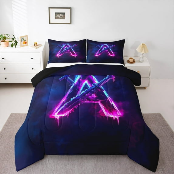 Castle Fairy Monogrammed Letter Initial A 3-Piece Full Size Comforter Sets for Teens Women Men,Ombre Lightsaber Bedding Comforter Set,Abstract Gradient Lightweight Bedding Sets